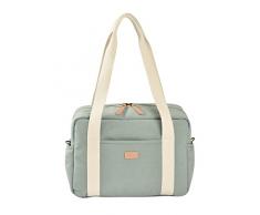 BÉABA, Bolso de pañales para bebés, Múltiples compartimentos, 10 bolsillos, Cremallera para maleta trolley, Correa para hombro, Bolso nevera, Cambiador, hidrófugo, Capacidad 16L, Bolso Paris, verde