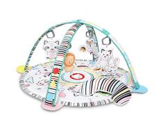Lionelo Paula - Manta de juegos para bebé, con 2 arcos, 4 juguetes de doble cara con sonido, 5 melodías, panel de luz, cojín abdominal, multicolor