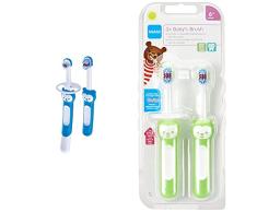 Intrucciones en lengua extranjera - Mam Learn to Brush Set de cepillos de dientes azul; 60 g & MAM Cepillo Babys Brush Set C121 - Set de Dos Cepillos de Dientes con Mango corto,Verde, 2 unidades
