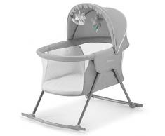 kk Kinderkraft LOVI Cuna bebé con colchón 3 en 1, Cuna mecedora, Cuna de viaje, Plegable en 5 segundos, Mosquitera, 2 juguetes y Bolsa de viaje incluye, Buena Circulación de Aire, Gris