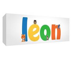 Little Helper leon1542 – 15de Impresión Lienzo personalizado con nombre, niño, Leon, pequeño multicolor Talla:15 x 42 cm