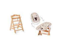 Hauck Newborn Set (2 Piezas): Trona Alpha desde 6 meses hasta 90 kg, evolutiva, altura regulable en natural + Hamaca (Cojin reductor: Osito) en beige