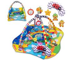 LIONELO Anika 2en1 Gimansio de Actividades 4 juguetes colgantes sonajeros 2 arcos Manta juegos bebé Función de parque de juegos Almohada de apoyo para bebe Educativa