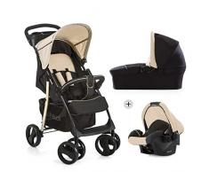 Hauck Shopper SLX trioset - Coche de bebes 3 piezas de capazo, de 0 meses hasta 25 kg, botellero, facil y comodo plegado, sillita y grupo 0+, negro/beige