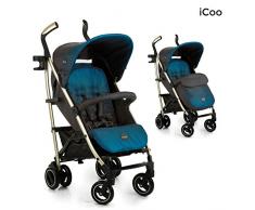iCOO Pace - Silla de paseo de alta calidad, soporta hasta 25 kg con respaldo reclinable desde nacimiento, plegable y plano, ligero, chassis de aluminio, portavasos, cesta grande, azul