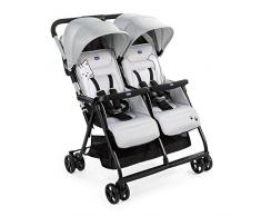 Chicco OHlalà - Cochecito doble doble doble de 0 meses a 15 kg, cochecito ligero reclinable y plegable, reposapiés ajustables, cubierta de lluvia y capota extensible Silver Cat, gris