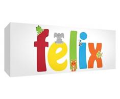 Feel Good Art Gallery Envuelto Nursery Caja de lienzo con diseño de panel frontal rectángulo sólido Cute ilustraciones y personalizada con nombre de niño (21 x 59 x 4 cm, tamaño mediano), Felix
