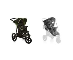 Hauck Runner, Silla de Paseo con 3 Ruedas Neumaticas, desde el Nacimiento hasta 25kg, Compacto, Negro/Amarillo Neón & Protector de lluvia universal para carritos de 3 ruedas, color transparente