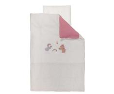 Nattou Set de ropa de cama con estapado reversible Conejita y pingüino, Funda nórdica 100 x 140 cm y funda de cojín 40 x 60 cm, Pauline y Sasha, Rosa palo/blanco