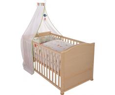 Juego de cuna completa roba, diseño Woodland marriage, cuna en acabado madera natural incluye funda de nordico, protector de cuna, dosel y colchón, cuna de 70x140cm transformable en cama infantil.