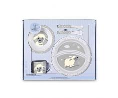 Sterntaler Set de vajilla infantil de la oveja Stanley, Plato, Cuenco, Cuchara, Tenedor, Taza, Edad: Para bebés mayores de 6 meses, Gris/Blanco