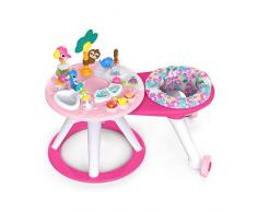 Bright Starts, Centro y Mesa de Actividades Around We Go Tropic Coral con luces y sonidos, 10 juguetes de actividades, andador musical, asiento giratorio, desarrollo motriz, rosa, a partir de 6 meses