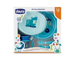 Chicco - Set completo comida, incluye platos + cubiertos + vaso, 12 m+, azul