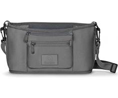 LIONELO Little Cube - Organizador de cochecito de bebé con dos bolsillos para botellas, fácil y rápido, impermeable y duradero, bolsa de hombro, fondo reforzado, bolsa para objetos pequeños (gris)