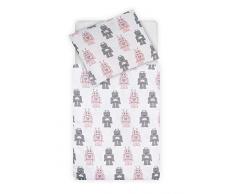 Jollein - Funda nórdica y funda de almohada, funda de edredón y funda de almohada (120 x 150 cm), diseño de robot rosa, funda de edredón y funda de almohada (120 x 150 cm), color rosa