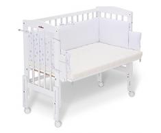 Cuna de colecho Pro, modelo 3763, de Fabimax. Color blanco, con colchón «Classic» y acolchado protector blanco con estrellas pequeñas