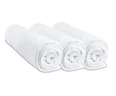 Lote de 3 sábanas bajeras de algodón para Cuna 70 x 140 (Blanco)