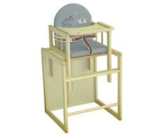 Trona Combi roba, trona con bandeja transformable en silla y mesa independientes, trona infantil en madera natural, asiento tapizado en diseño Jumbotwins