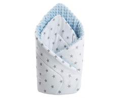 Minky - Manta para bebé, 100% algodón, 75 x 75 cm, doble cara, suave, multifuncional, antialérgica, diseño de estrellas con minky azul claro