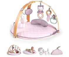 Ingenuity, Gimnasio de Actividades Ultrasuave Reversible Cozy Spot Calla, manta de suelo acolchada, arco de juego de madera, 5 juguetes, rosa, lavable, desde recén nacido
