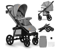 Lionelo LO Annet Silla de Paseo 58 x 86,5 x 110 cm Para niños hasta 22 kg 0-48M Ajuste del respaldo hasta posición horizontal Capucha XXL Plegable fácil con ventana Mosquitera Concrete