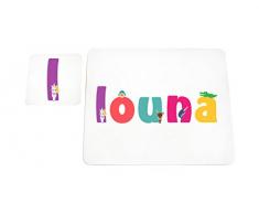 Little Helper mantel con Coaster estilo illustratif pintado con el nombre de joven Louna