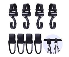 8 ganchos para cochecito de bebé, 2 tipos de ganchos para bolsos, carritos, mosquetones, fijación para cochecito de bebé, color negro
