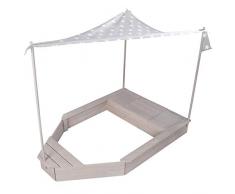 roba Arenero Barco en Madera Maciza Resistente a la Intemperie + Techo de Tela - Con Tapas Extraíbles y Caja de Plástico - Gris