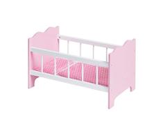 Pinolino Cama de muñeca de jazmín de madera con ropa de cama de 3 piezas, juguete de muñeca para niñas de 2 a 9 años, rosa/blanco