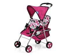 Hauck Tandem Cochecito gemelar para muñecas hasta 46 cm, Plegable, para niños a Partir de 3 años, Lunares Rosas