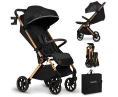 LIONELO Cloe Cochecito Plegable hasta 22 kg, Respaldo Ajustable Función Dormir, Arnés de 5 Puntos Ruedas Portavasos Ligero Compacto Impermeable, sillita, silla paseo ligera, carrito bebe (negro)