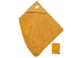 Nattou Toalla de baño con capucha y manopla, el perro Charlie, Ideal para secarse, Aprox. 75 x 75 cm, Aprobado por PETA y vegano, Algodón/poliéster, Beige