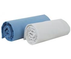 Juego de 2 sábanas bajeras para maxicuna de 70 x 140 cm, color azul/blanco. Fabricado en España