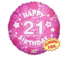 (768) 45.7cm globo metalizado de helio rosa holográfico happy 21st fiesta cumpleaños adornos