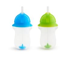 Munchkin Vaso con Pajita, Set de Vasos para Niños Pequeños y Bebés, Vaso Antiderrame Libre de BPA, Vaso Infantil con Pajita con Contrapeso, Apto para Lavavajillas, Lote de 2 x 296 ml, Verde/Azul