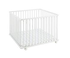 Geuther corralito Lucilee, corralito plegable, probado por el TÜV de madera en colonial, decoración mint, tamaño 76 cm x 97 cm