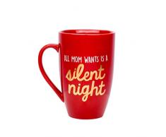 Pearhead Taza de café de cerámica con texto en inglés All Mom Wants is a Silent Night en rojo festivo, regalo divertido perfecto para madres nuevas y esperadas, temas navideños, 22 onzas