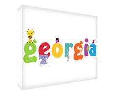 Feel Good Art Gallery Envuelto Box Nursery Lienzo Panel Frontal rígido con Cute ilustraciones y personalizada con nombre de niña (20 x 30 x 4 cm, tamaño pequeño), lhv-georgia