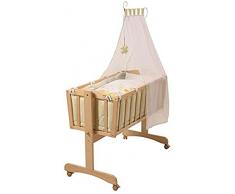 Moises completo roba-kids, cuna (40x90cm),en madera natural, cuna Moises con funcion de balanceo, este conjunto incluye equipamiento completo con vestiduras de 80x80cm.