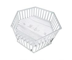 roba Parque de Bebé Hexagonal + Alfombra de Corralito Estampada con Elefantes de Ensueño, Altura Ajustable, 6 Ruedas con Frenos, Madera Gris