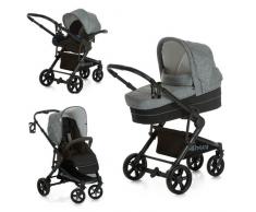 Hauck Atlantic Plus Trio Set - carro 3 en 1, coche de bebes 3 piezas de capazo, sillita y grupo 0+ compatible con base Isofix, 0 meses hasta 25kg, manillar ajustable en altura, portavaso / negro gris