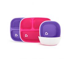 Munchkin Vajilla Infantil, Set de Vajilla con 2 Platos Divididos y 2 Boles para Bebé, Vajilla de Bebé y Niños Pequeños a Partir de 6 Meses, Vajilla de Plástico Libre de BPA, Lote de 4, Rosa/Morado