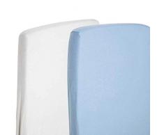 4 x cuna cama 100% algodón Jersey Sábana Bajera ajustable de 140 cm x 70 cm, color blanco y azul