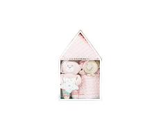 Interbaby Set Regalo Bebé Casita: Osito Peluche, Manta y doudou, Rosa