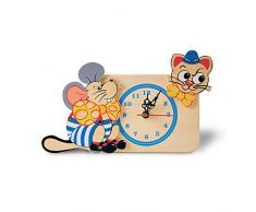 Dida - Reloj de Mesa para Niños de Madera - Gato y Ratón