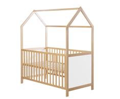 roba-kids 203121NAFS - Cama de casa 70 x 140 cm, cuna combinada con aspecto de casa, natural, ajustable en 3 direcciones, barras deslizantes, convertible en cama juvenil, unisex, marrón