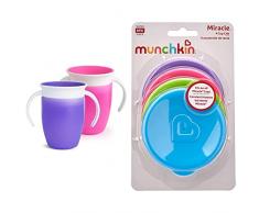 Munchkin Miracle 360 vaso aprendizaje bebe antiderrames, Rosa/Morado, 207 ml, 2 Unidad (Paquete de 1) & Tapas para los Vasos Miracle, adaptable a todos los estilos de Vasos Miracle, pack de 4