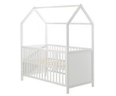 roba-kids 203121WEFS - Cama de casa 70 x 140 cm, cuna combinada con aspecto de casa, blanca, ajustable en 3 direcciones, barras deslizantes, convertible en cama juvenil, unisex