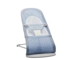 BabyBjörn Hamaca Balance Soft, Bastidor gris claro, Malla, Azul celeste/Blanco