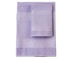 Red – Juego de toallas de mano con invitados, 100% rizo de algodón, color liso, con inserto de tela Aida para bordar, lila